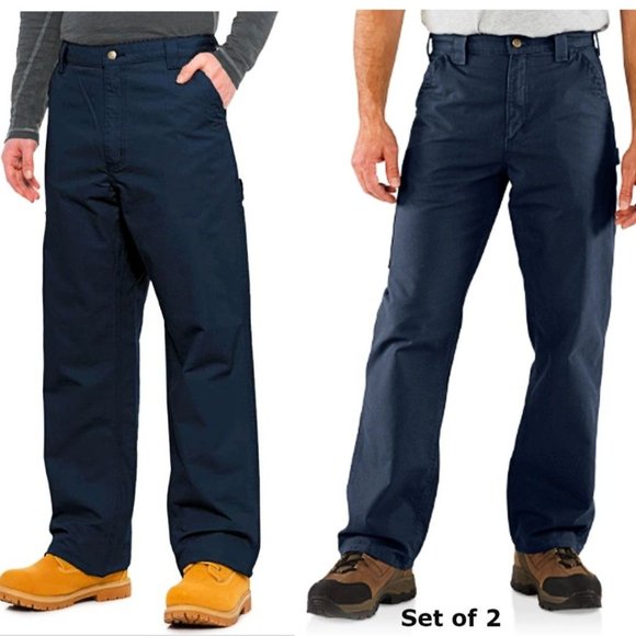 Carhartt Men's Loose Original Fit Canvas Work Dungaree Pants Navy 32X32 Set Of 2 - Picture 1 of 12